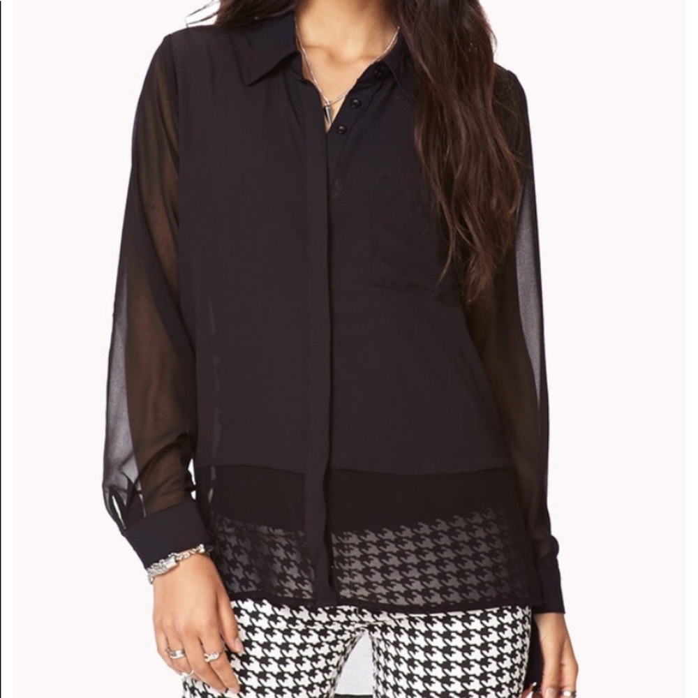 Black sheer button up blouse